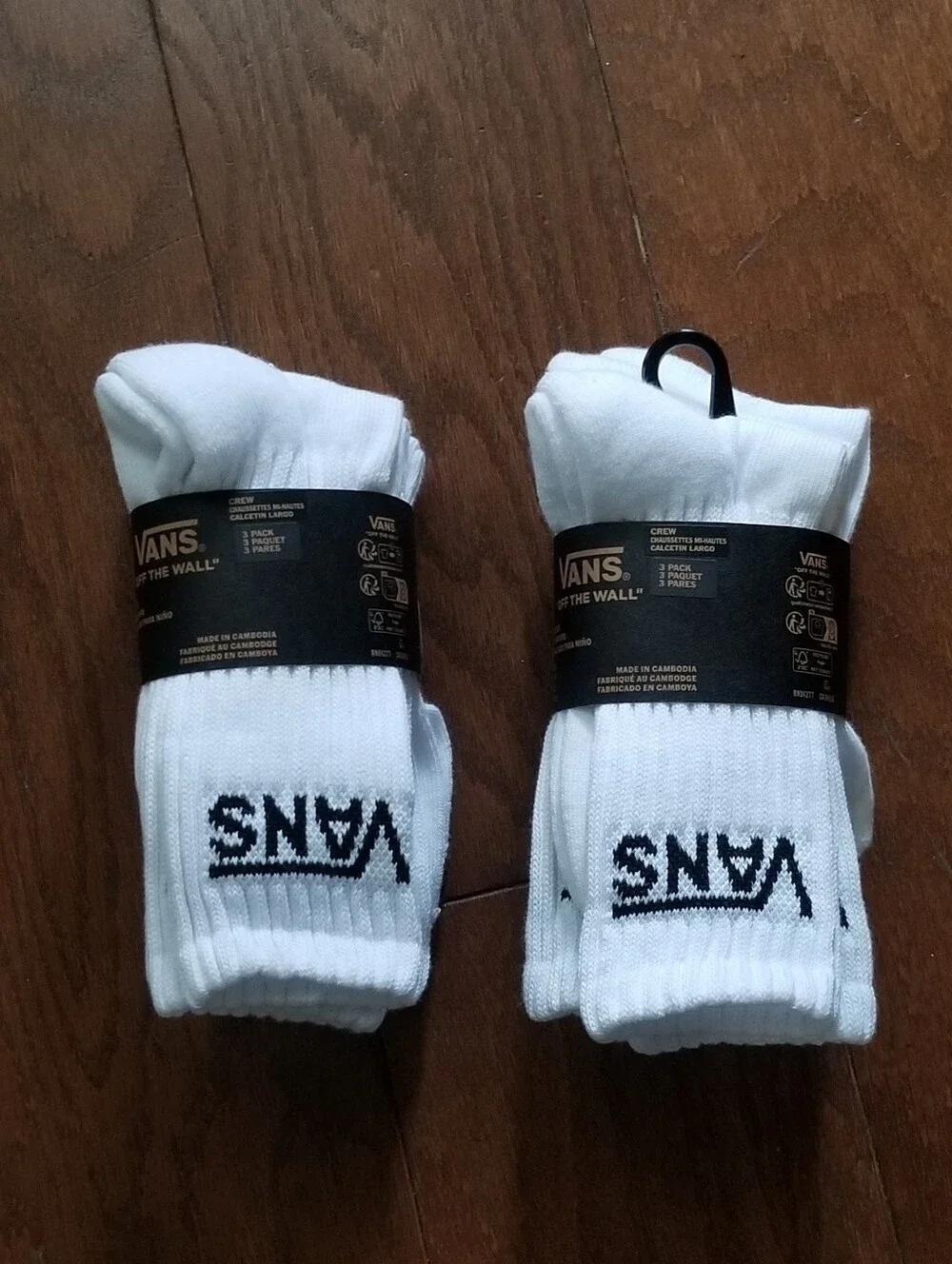 NEW! Vans White Youth Crew Socks with Black Logo - 6 Pairs sz 10-13.5 NWT